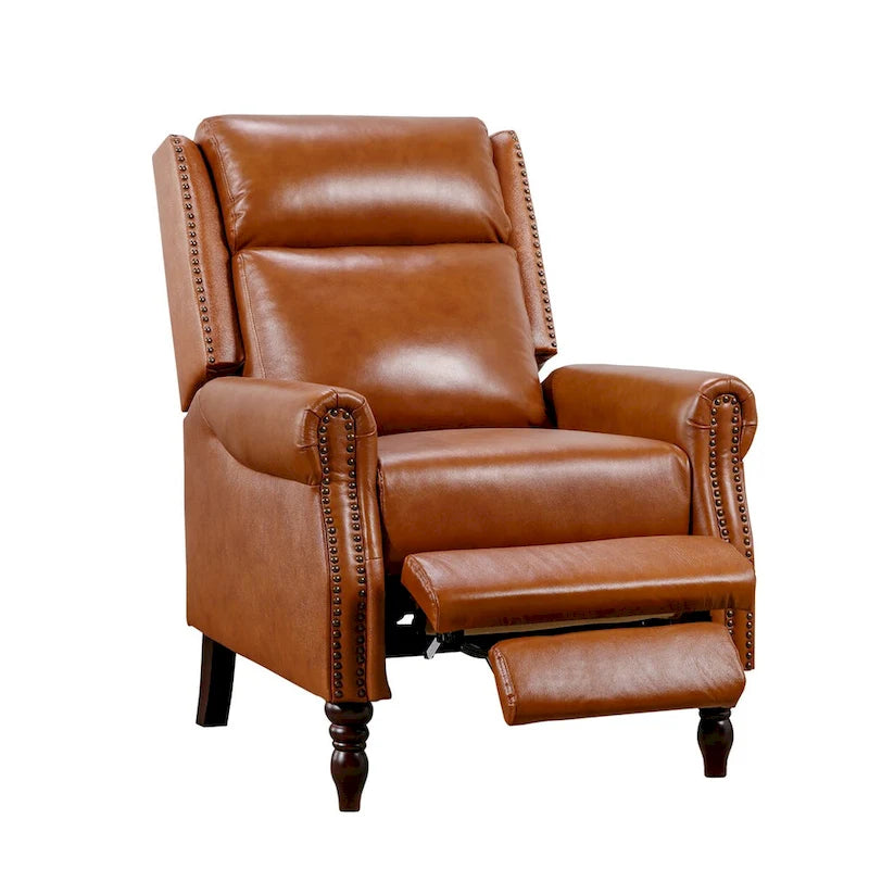 Fauteuil inclinable en cuir véritable à dossier réglable avec accoudoirs confortables pour salon