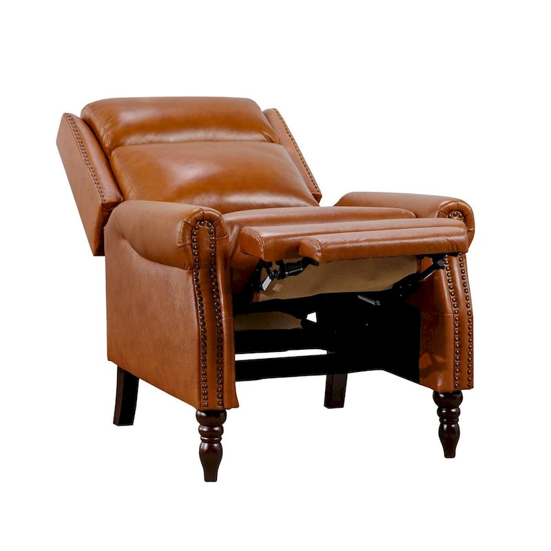 Fauteuil inclinable en cuir véritable à dossier réglable avec accoudoirs confortables pour salon