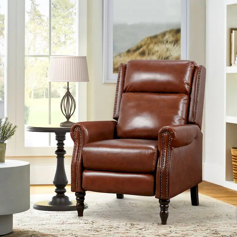 Fauteuil inclinable en cuir véritable à dossier réglable avec accoudoirs confortables pour salon
