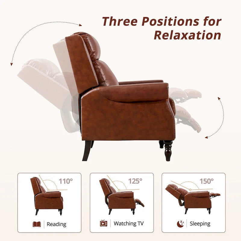 Fauteuil inclinable en cuir véritable à dossier réglable avec accoudoirs confortables pour salon