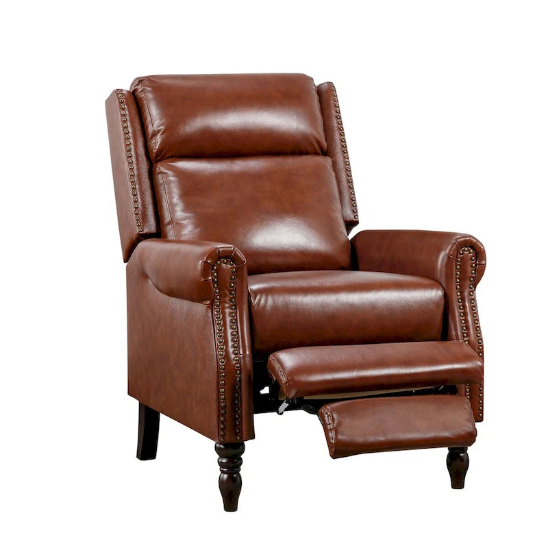 Fauteuil inclinable en cuir véritable à dossier réglable avec accoudoirs confortables pour salon