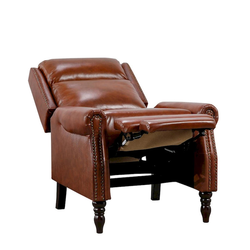 Fauteuil inclinable en cuir véritable à dossier réglable avec accoudoirs confortables pour salon