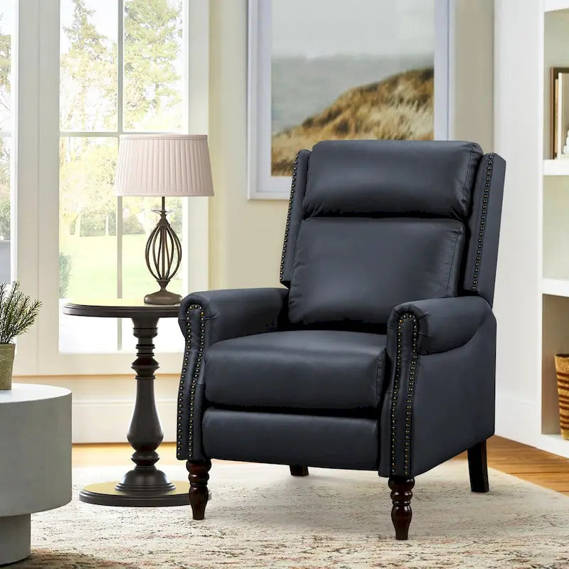 Fauteuil inclinable en cuir véritable à dossier réglable avec accoudoirs confortables pour salon