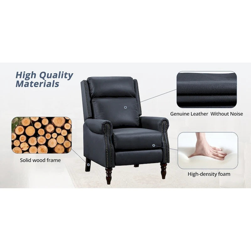 Fauteuil inclinable en cuir véritable à dossier réglable avec accoudoirs confortables pour salon