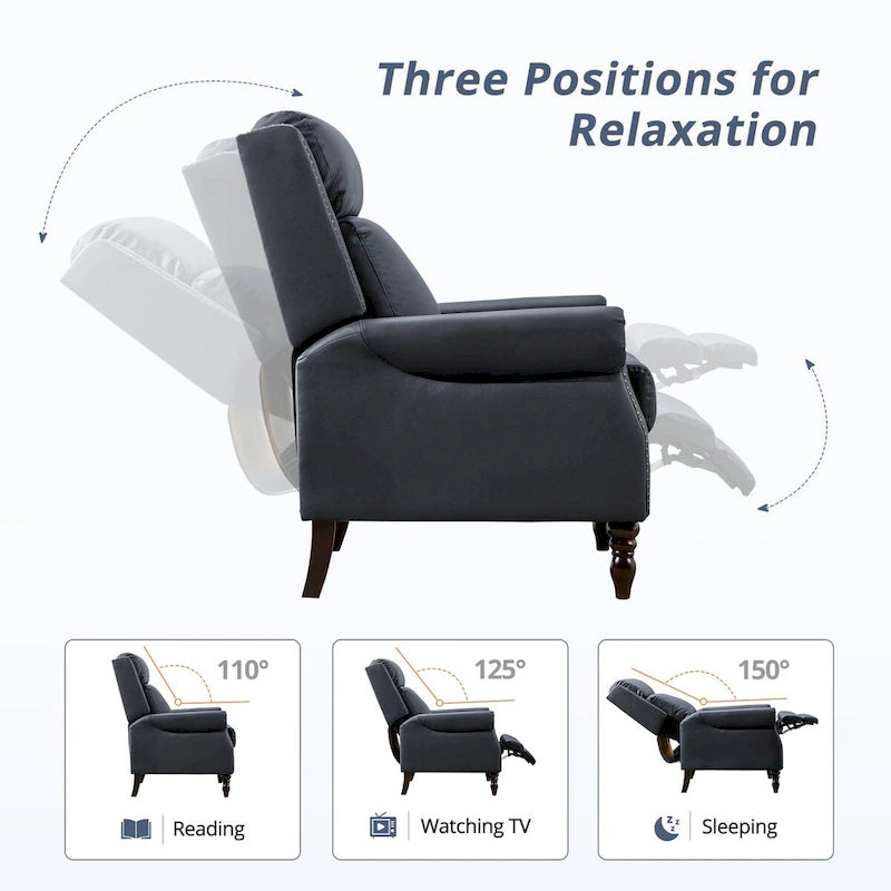 Fauteuil inclinable en cuir véritable à dossier réglable avec accoudoirs confortables pour salon