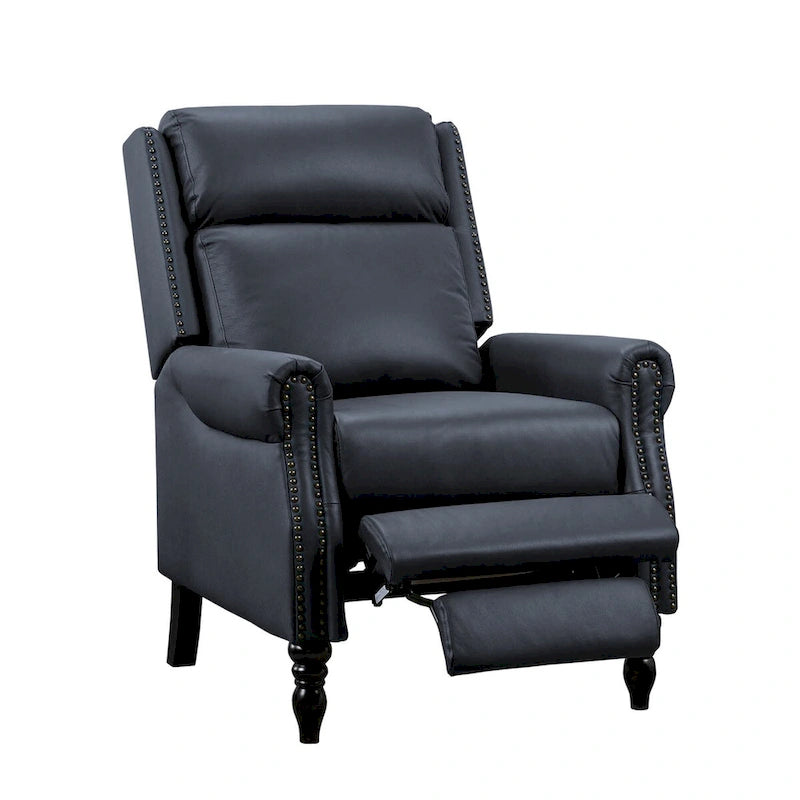 Fauteuil inclinable en cuir véritable à dossier réglable avec accoudoirs confortables pour salon