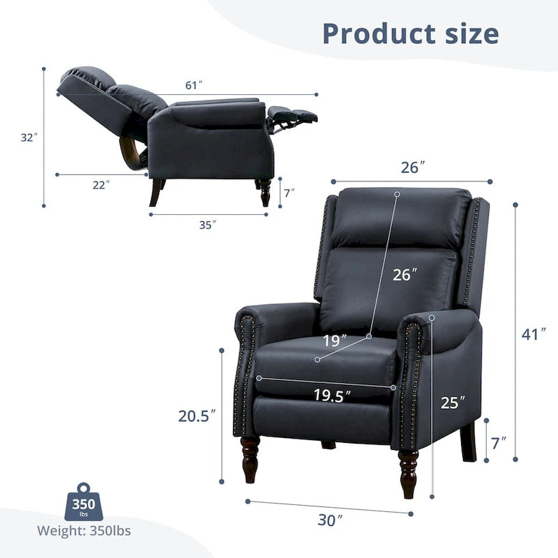 Fauteuil inclinable en cuir véritable à dossier réglable avec accoudoirs confortables pour salon