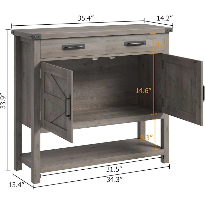 Table d'entrée de ferme avec armoire à 2 portes et 2 tiroirs