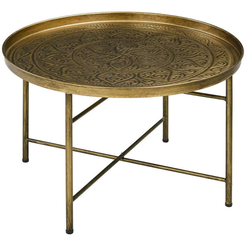 Table basse ronde de 24 po avec plateau martelé, table d'appoint vintage en métal pour salon, chambre à coucher
