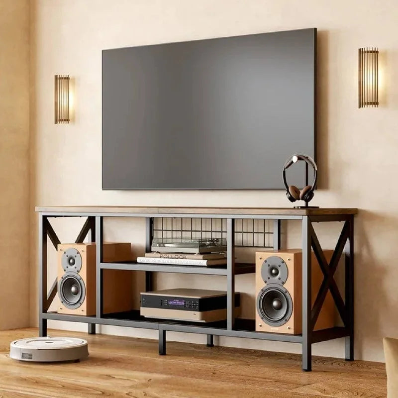 Industrial TV Stand TV Console for Televisions Bedroom with Open Storage Shelves