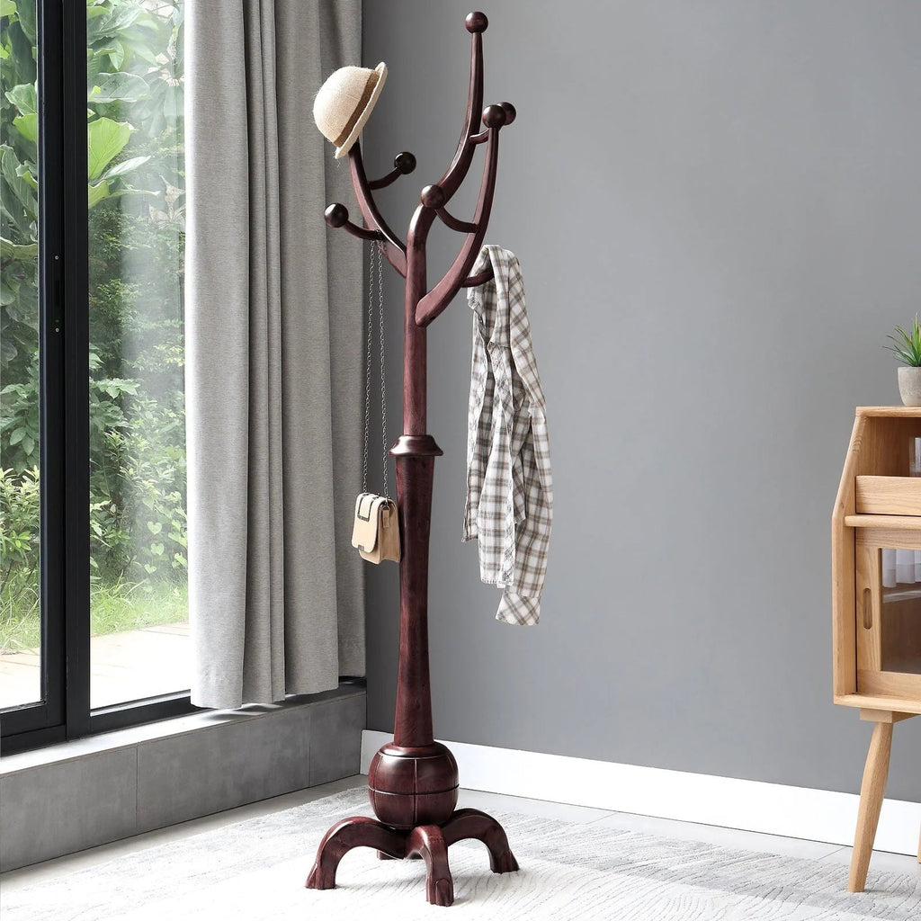 Porte-manteau sur pied en bois d'hévéa forme branche d'arbre avec 8 crochets - 24,5 L x 70,87 H